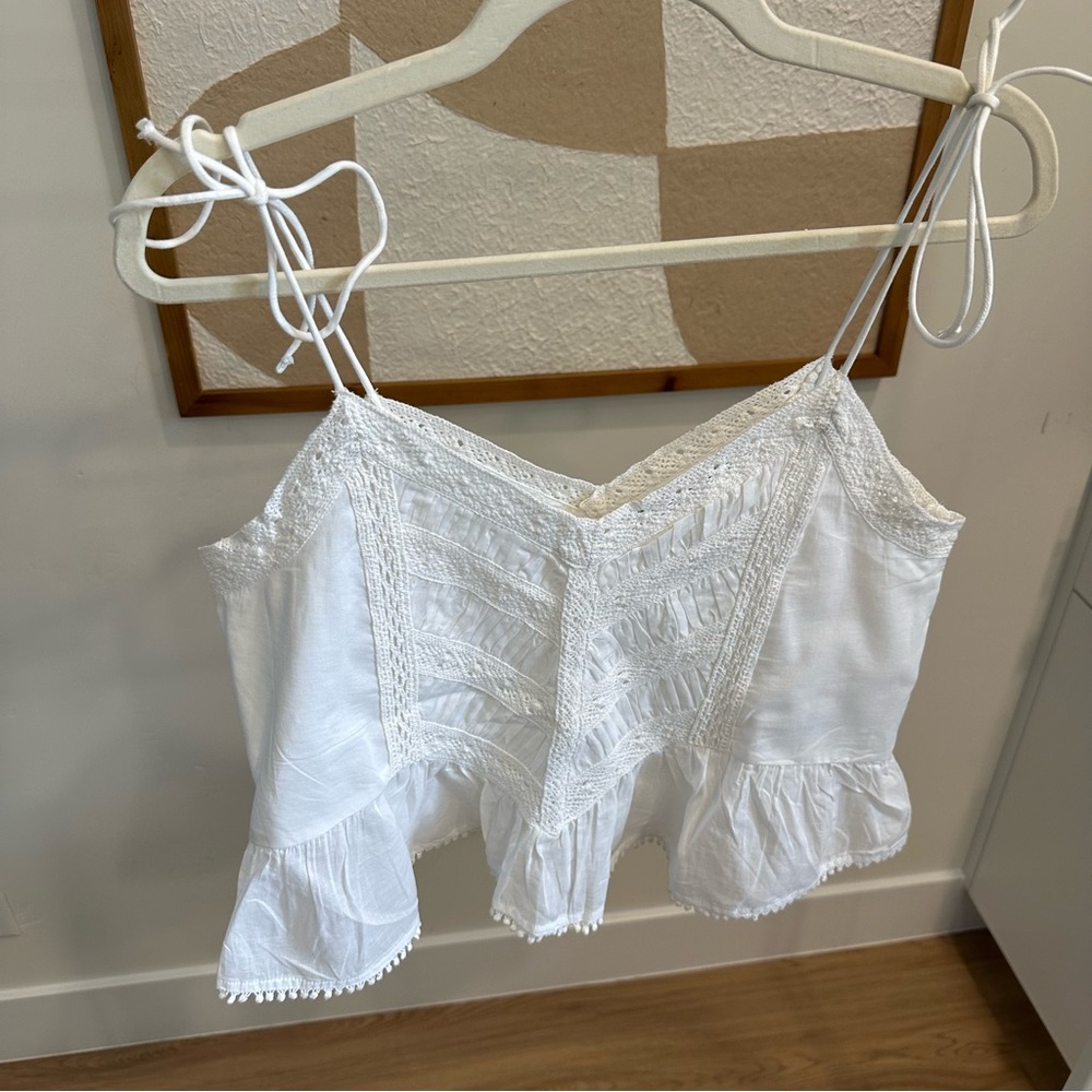 White Tie-Strap Crochet Trim Peplum Tank Top - Picture 2 of 2